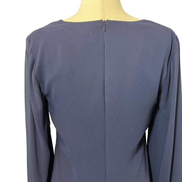 New Eliza J V-Neck Chiffon Long Sleeve Shift Dress Size 6 in Navy Blue - Picture 12 of 13